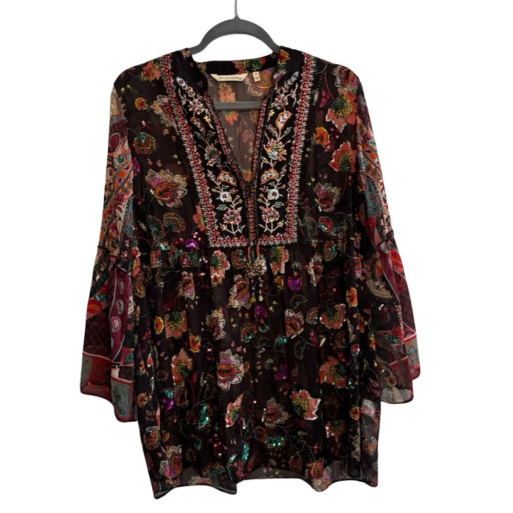 Soft Surroundings - Embellished, Tunic, Flutter Sleeve Blouse - M - Picture 9 of 14